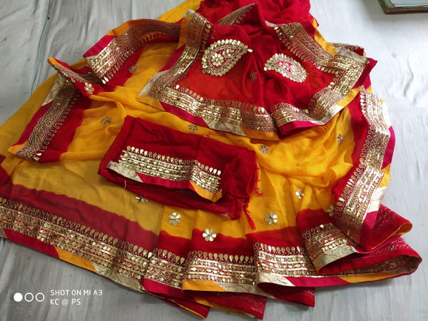 Chiffon Yellow Gota Patti Saree at Rs 650/piece | Chiffon Saree in New  Delhi | ID: 2852949928791